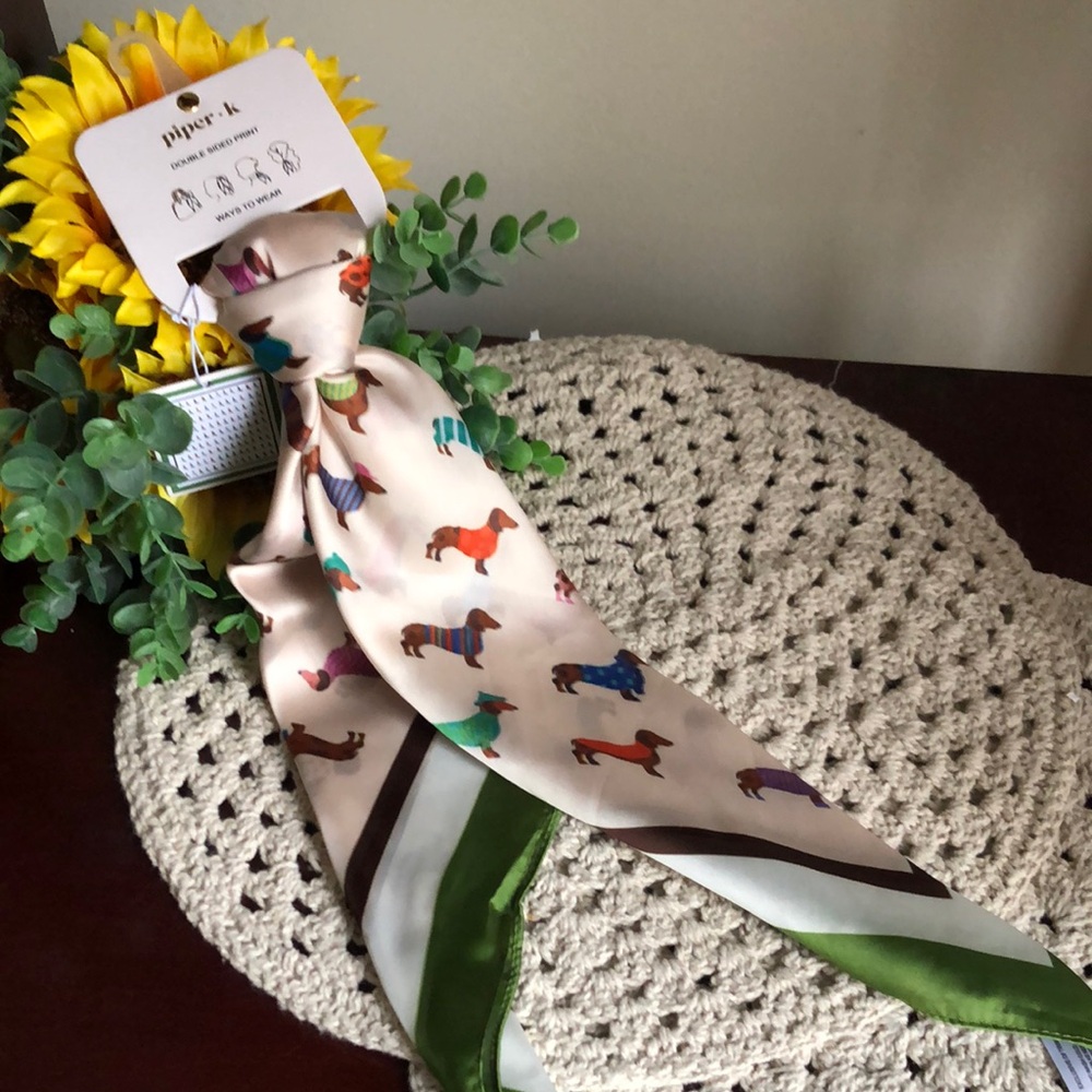 Piper K Cream Hair Bag Scarf with Multicolor Dachshund Print